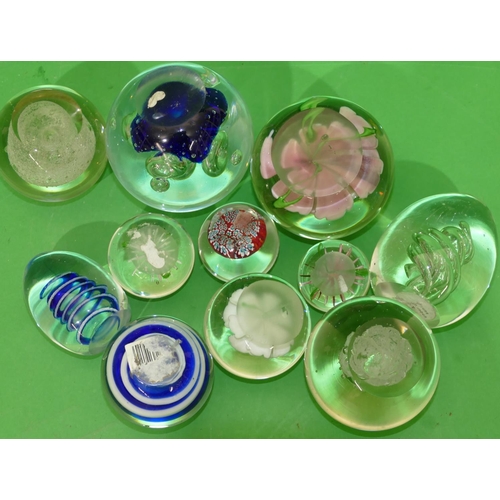 166 - 11 x Various Glass Paperweights, largest 9cm diameter.