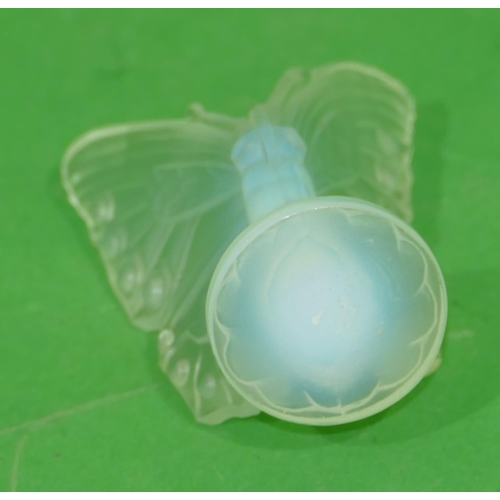 178 - A Sabino Lalique Style Opaque Glass Figure of a butterfly on round base, 6.8cm high.