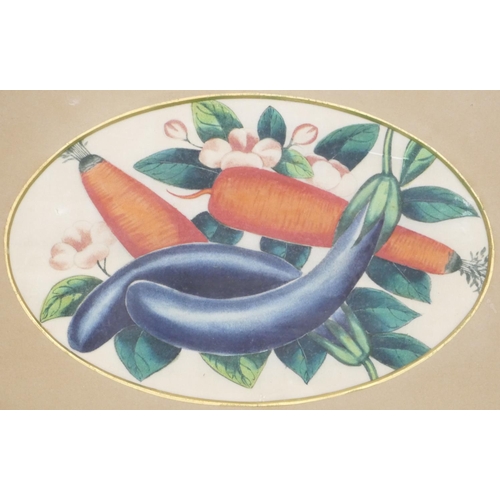 204 - A Pair of Oriental Rice Pictures depicting fruit, in black frames, largest 15cm x 23.5cm, also T Nak... 