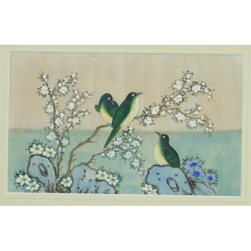 206 - 3 x Oriental Rice Pictures depicting various birds, in gilt frames, 18.5cm x 31cm (1 cracked and 2 s... 