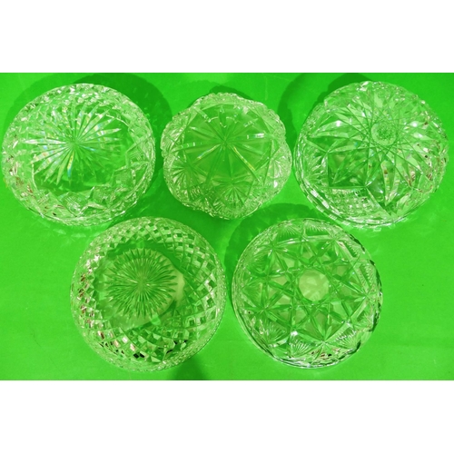 22 - A Heavy Cut Glass Round Bulbous Shaped Fruit Bowl having thumb pattern rim, also 4 other heavy cut g... 