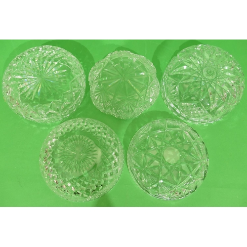 22 - A Heavy Cut Glass Round Bulbous Shaped Fruit Bowl having thumb pattern rim, also 4 other heavy cut g... 