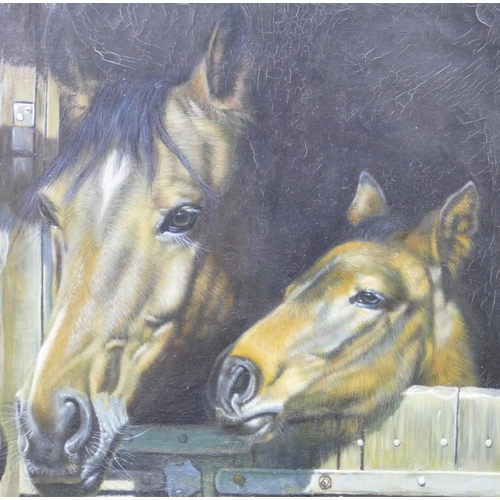 234 - Lafayette, Oil on Canvas depicting horse and foal at stable door, signed, in gilt frame, 60cm x 50cm... 