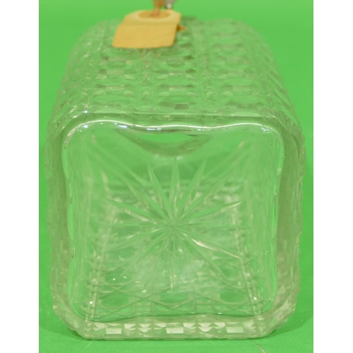 29 - A Square Cut Glass Decanter with stopper having lock-in neck, with key, 24.5cm high.