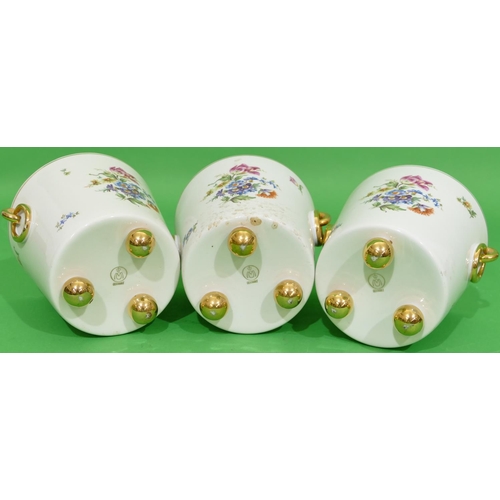 39 - 3 x Modern German Round trumpet Shaped Jardinieres on white and gilt ground having multicoloured flo... 