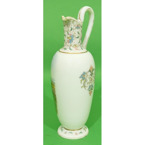 60 - A Victorian Opaline Bulbous Jug having panel of gentleman and lady with all over leaf and gilt decor... 