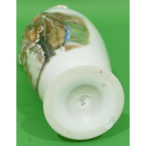 60 - A Victorian Opaline Bulbous Jug having panel of gentleman and lady with all over leaf and gilt decor... 