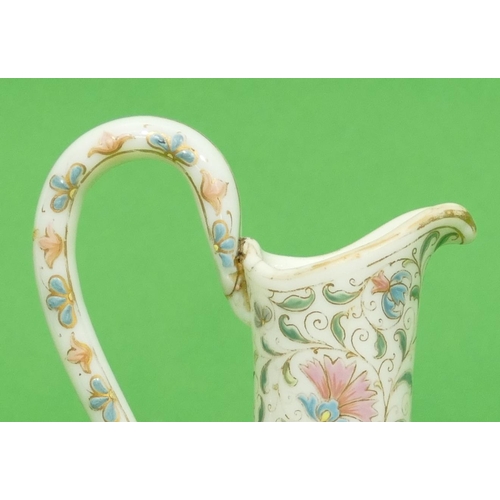 60 - A Victorian Opaline Bulbous Jug having panel of gentleman and lady with all over leaf and gilt decor... 