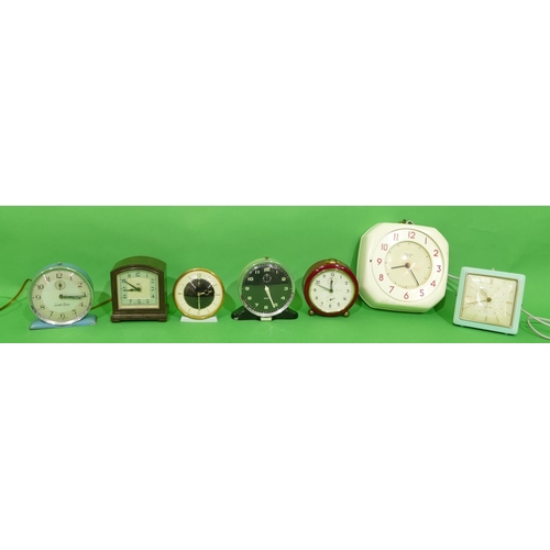 707 - A Smiths Wall Clock and 4 other Smiths alarm clocks and mantel clock, also 2 other similar clocks (7... 