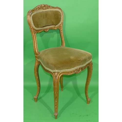 770 - A 19th Century Gilt Single Chair having raised carved floral and scroll decoration, green velvet ove... 