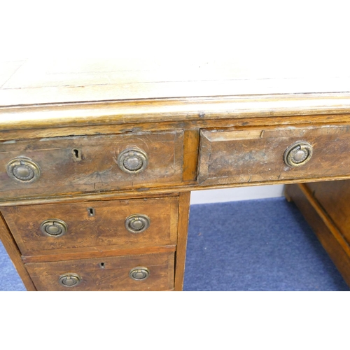 772 - A 19th Century Oak Knee Hole Double Pedestal Desk having green leather inset top, centre drawer, fla... 