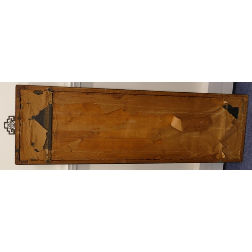 773 - An Oriental Hardwood Hanging Bevelled Wall Mirror with carved red and gilt figure motif, 1m 38.5cm h... 