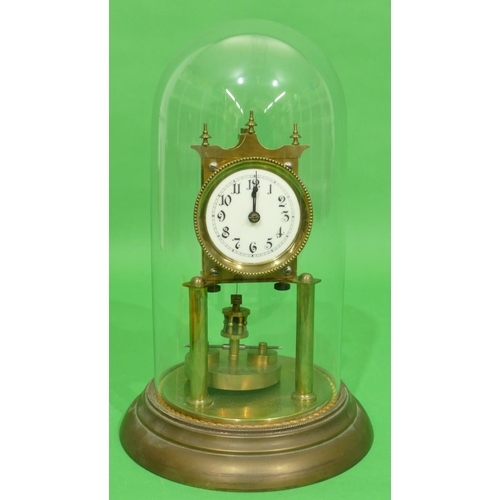 700 - A Gilt Metal Anniversary Clock having glass dome, white enamel dial with Arabic numerals, 30.5cm hig... 