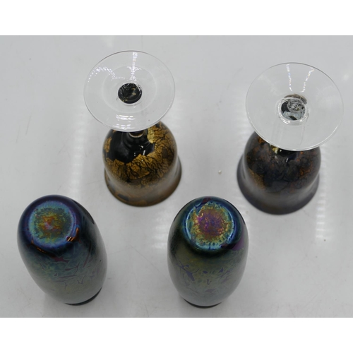 105 - A pair of Royal Brierly bud vases, 13cm high and 2 Isle of Wight glasses. (4)