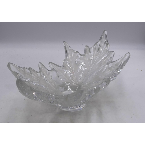 120 - A Lalique Champs-Elysees clear and frosted glass bowl with allover leaf decoration, signed to base L... 