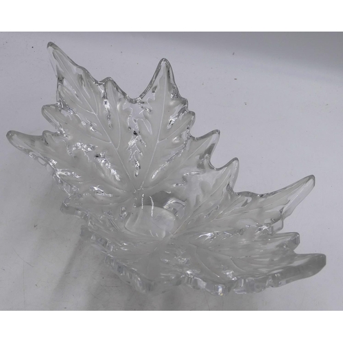 120 - A Lalique Champs-Elysees clear and frosted glass bowl with allover leaf decoration, signed to base L... 