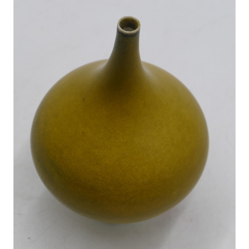 124 - Carl Harry Stalhane, Rorstrand, Sweden round bulbous thin necked vase on yellow ground, signed to ba... 