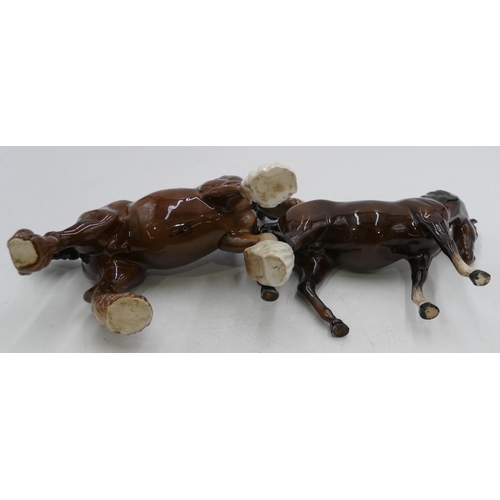 134 - A small Beswick chestnut horse 8.5cm high, a Beswick figure of a horse on white ground (ear chipped)... 