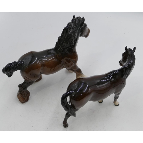 136 - A Beswick figure of a horse on brow ground, 23cm long, 17.2cm high and a Beswick figure of a shire h... 