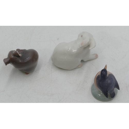 141 - 3 small Royal Copenhagen figures, rat 1801, bird 2238 and white rabbit 1691, largest 5.2cm high. (3)