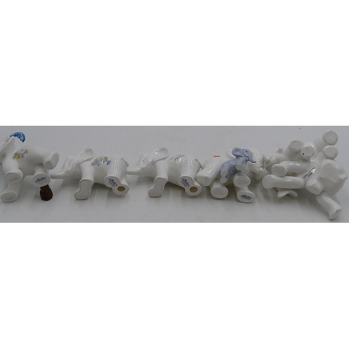 145 - 4 Aynsley figures of elephants, largest 12.5cm high,  a similar Coalport white china group of 2 elep... 