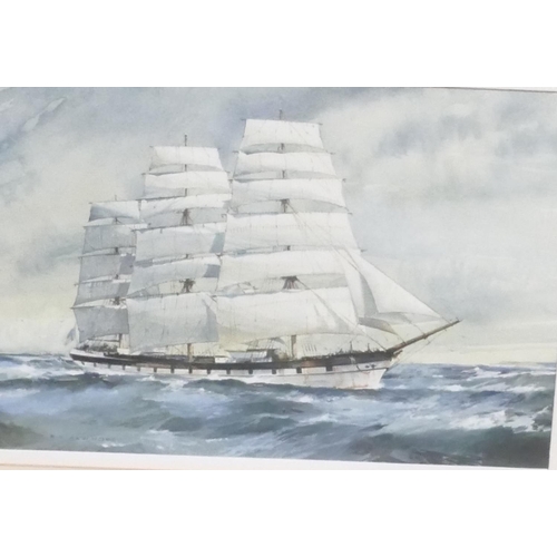 163 - Peter J Ashmore marine watercolour gouache study of a 3 masted schooner at full sail, 