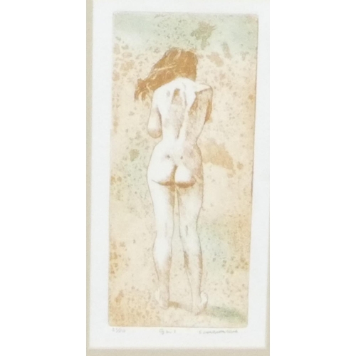 165 - A signed coloured Limited Edition engraving of back view of a female nude, indistinctly signed, numb... 