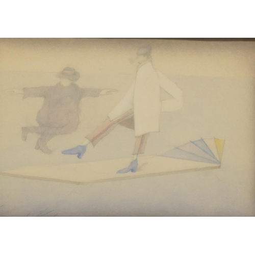 188 - Samuel Koska (Czechoslovakian born 1947) watercolour depicting 2 figures, signed, framed, 17.5 x 25c... 