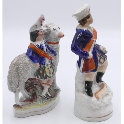2 - A 19th Century Staffordshire group of Scottish gentleman and sheep with encrusted decoration (early ... 