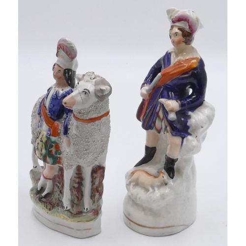 2 - A 19th Century Staffordshire group of Scottish gentleman and sheep with encrusted decoration (early ... 