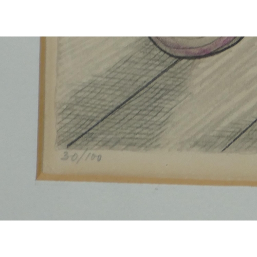 201 - A 20th Century abstract signed print with indistinct hologram and dated '31, numbered 30/100, 31 x 4... 