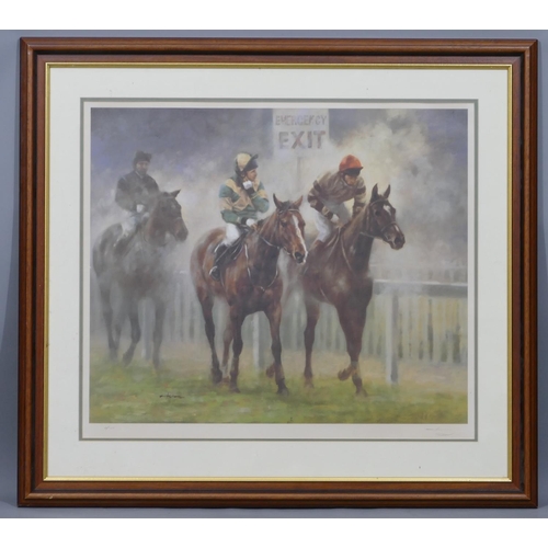 208 - Graham Isom signed limited edition coloured racing print, signed in pencil and no.46/350, framed, 54... 