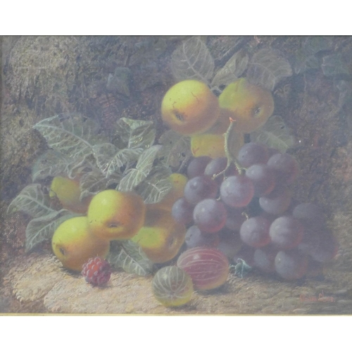 216 - Oliver Clare (1853-1927) oil on canvas (mounted under glass) still life of fruit and leaves, signed,... 