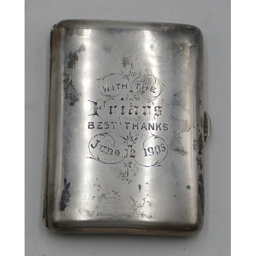 262 - A Birmingham concaved cigarette cases with engraved hinged front depicting inscription 8.5cm high 2.... 