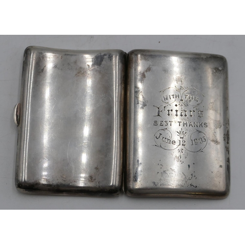 262 - A Birmingham concaved cigarette cases with engraved hinged front depicting inscription 8.5cm high 2.... 