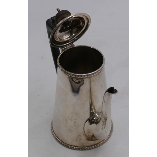 277 - A Sheffield silver coffee pot with ebonised handle and finial, 18cm high, 14.3oz gross