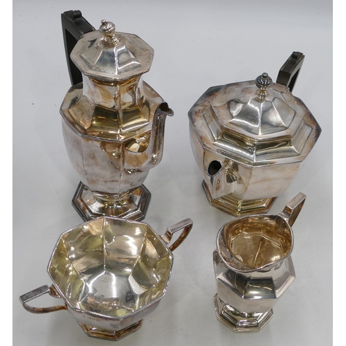 278 - An Edward VII 4 piece silver octagonal shaped tea and coffee service,1  tea pot with ebony handle, c... 