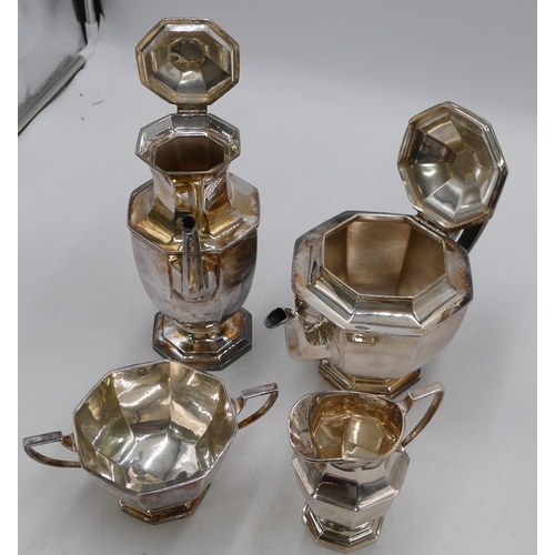 278 - An Edward VII 4 piece silver octagonal shaped tea and coffee service,1  tea pot with ebony handle, c... 