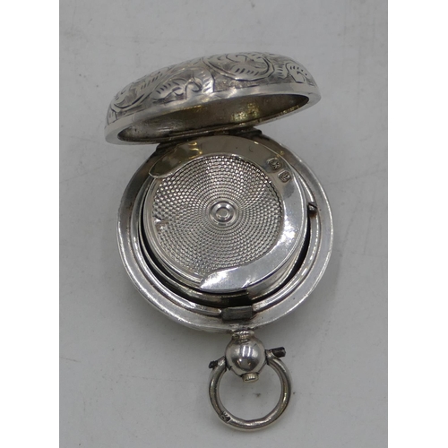 282 - A Victorian silver round bulbous shaped sovereign case with hinged front and engraved scroll decorat... 