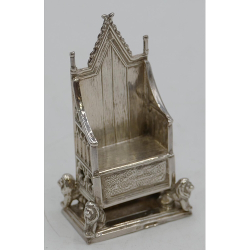 287 - A silver miniature model of a throne, makers mark P&K 5.4cm high, 1.3oz