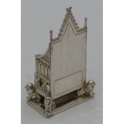 287 - A silver miniature model of a throne, makers mark P&K 5.4cm high, 1.3oz