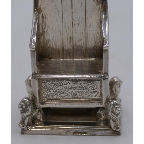 287 - A silver miniature model of a throne, makers mark P&K 5.4cm high, 1.3oz