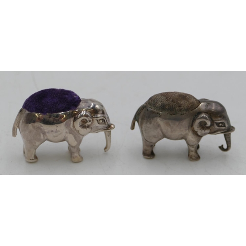 289 - Two Edward VII small silver pin cushions in the form of elephants, Birmingham 1909 (2)