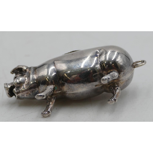 291 - A 925 silver pin cushion in the form of a pig, 5.2cm long