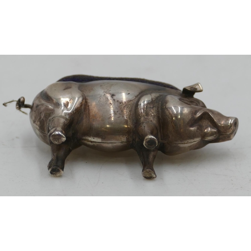 292 - A Birmingham silver pin cushion in the form of a pig (marks rubbed) 5.5cm long