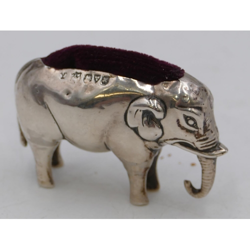 294 - An Edward VII silver pin cushion in the form of an elephant, Chester 1908, 6.2cm long