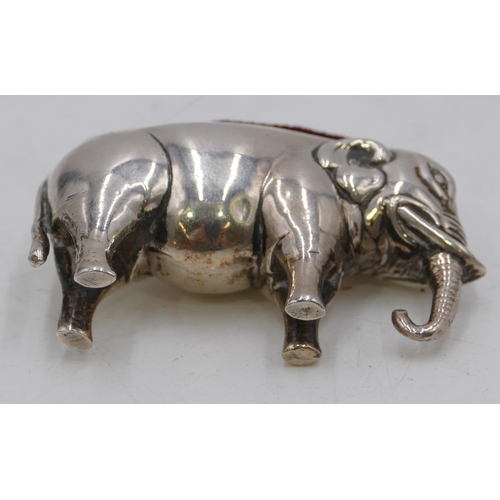 294 - An Edward VII silver pin cushion in the form of an elephant, Chester 1908, 6.2cm long