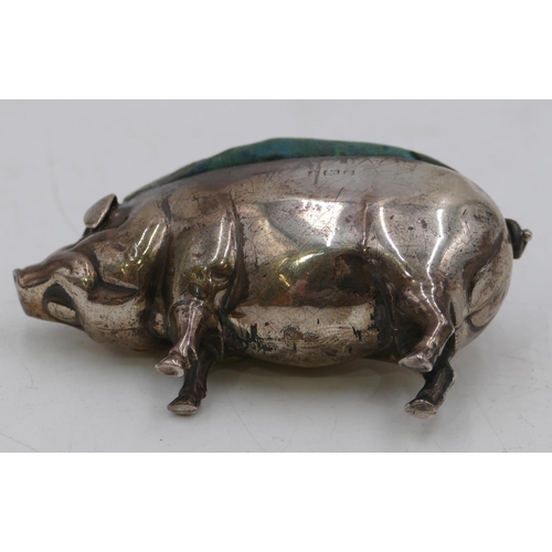 295 - An Edward VII silver pin cushion in the form of a pig, Birmingham 1905, 6.6cm long