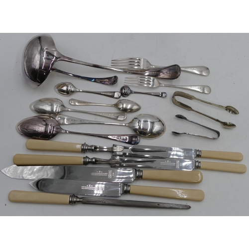 321 - 12 place setting Rodgers plated flatware service in fitted mahogany canteen (5 egg spoons missing)