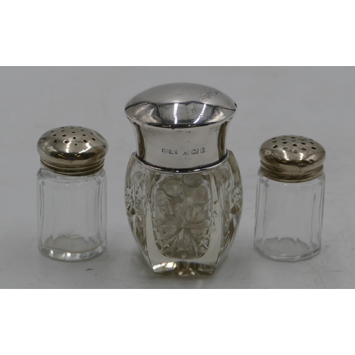 331 - A hexagonal cut glass dressing table bottle with Birmingham silver screw lid, enclosing inner stoppe... 